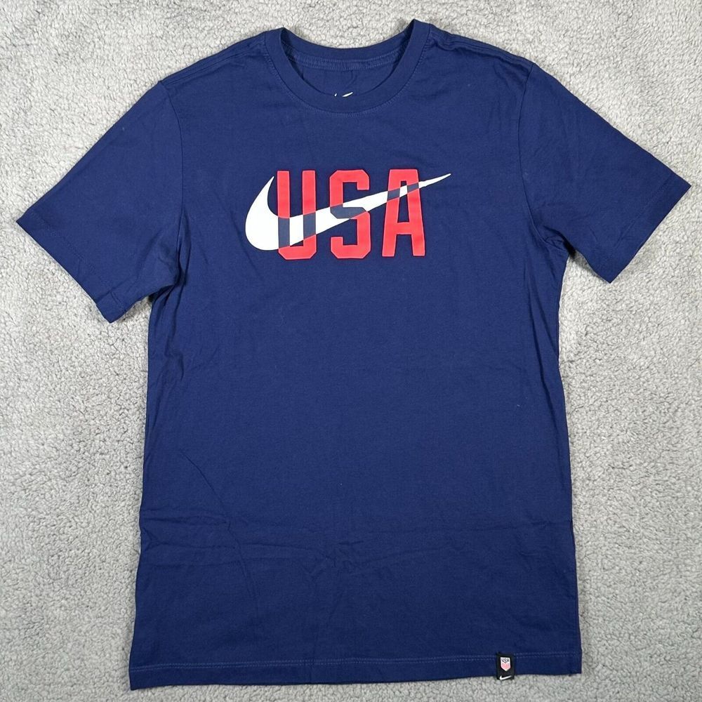 Nike USA Soccer Shirt Adult Size Small Blue United States Logo Short Sleeve Flaw